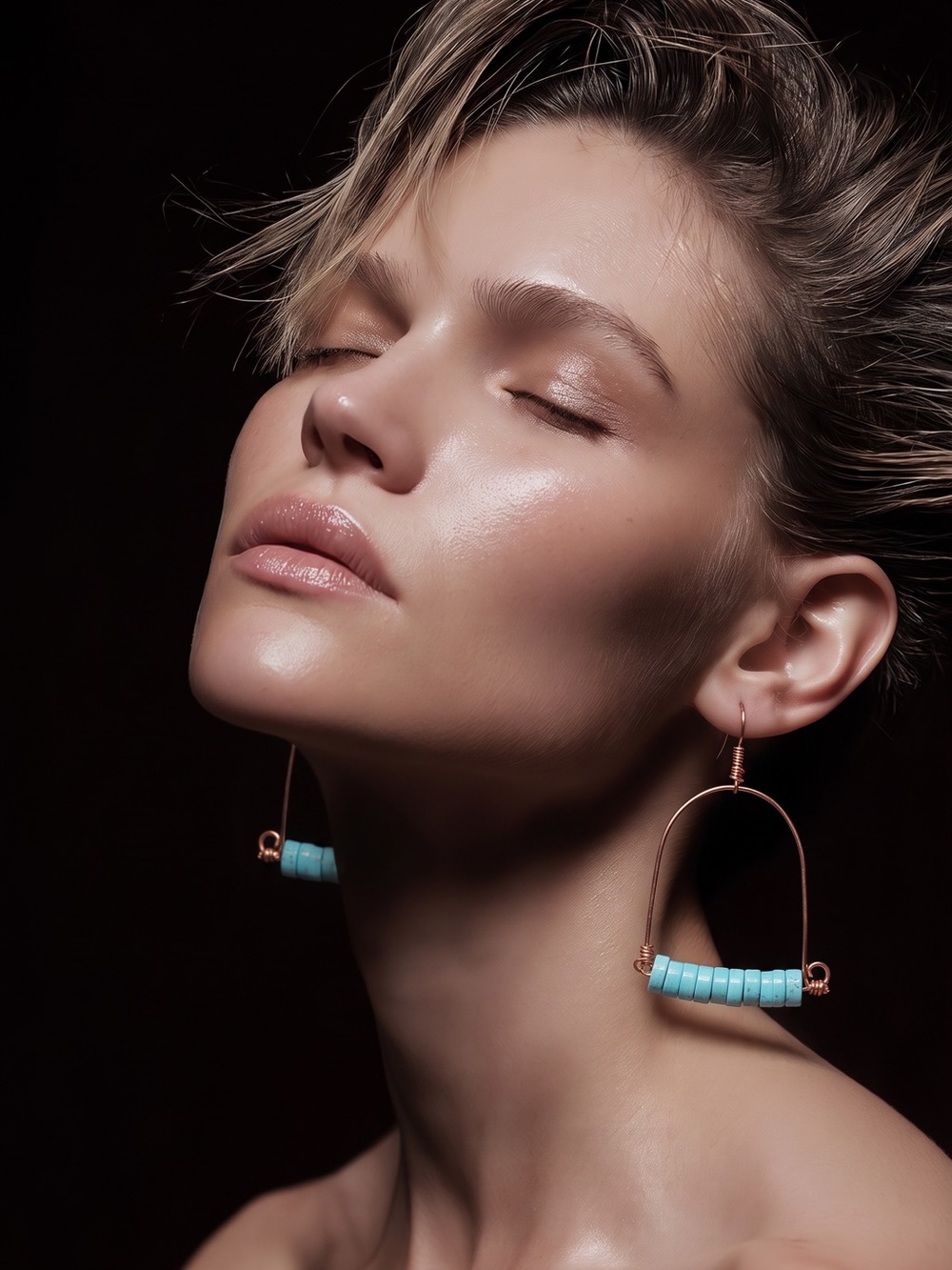 Genuine Turquoise Beaded Hoop Drop Earrings - Wire Wrapped.
